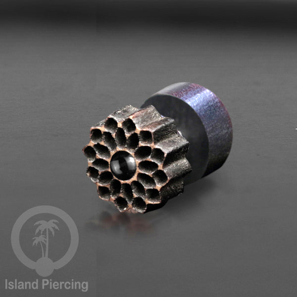Fake Plug Piercing, Anting Tindik Plug pakai sistem mur ukiran Kayu dengan batu asli.