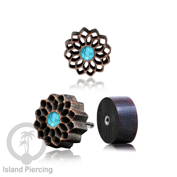 Fake Plug Piercing, Anting Tindik Plug pakai sistem mur ukiran Kayu dengan batu asli.