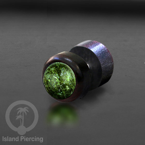 Fake Plug Piercing, Anting Tindik Plug bahan Kayu pakai sistem mur dengan batu asli ukuran 8mm
