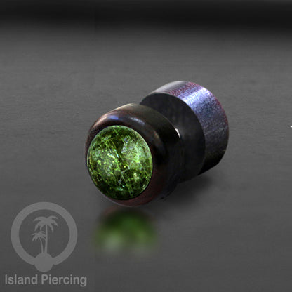Fake Plug Piercing, Anting Tindik Plug bahan Kayu pakai sistem mur dengan batu asli ukuran 8mm
