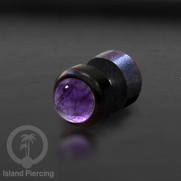 Fake Plug Piercing, Anting Tindik Plug bahan Kayu pakai sistem mur dengan batu asli ukuran 8mm