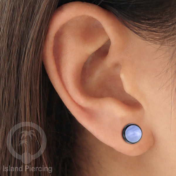 Fake Plug Piercing, Anting Tindik Plug bahan Kayu pakai sistem mur dengan batu asli ukuran 8mm