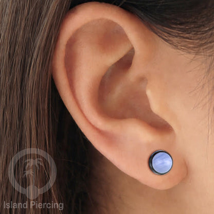 Fake Plug Piercing, Anting Tindik Plug bahan Kayu pakai sistem mur dengan batu asli ukuran 8mm