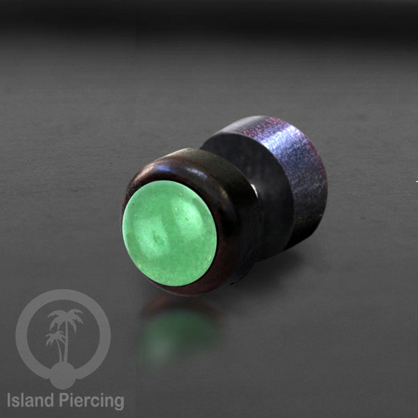 Fake Plug Piercing, Anting Tindik Plug bahan Kayu pakai sistem mur dengan batu asli ukuran 8mm
