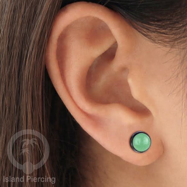 Fake Plug Piercing, Anting Tindik Plug bahan Kayu pakai sistem mur dengan batu asli ukuran 8mm