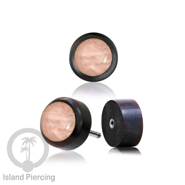 Fake Plug Piercing, Anting Tindik Plug bahan Kayu pakai sistem mur dengan batu asli ukuran 8mm