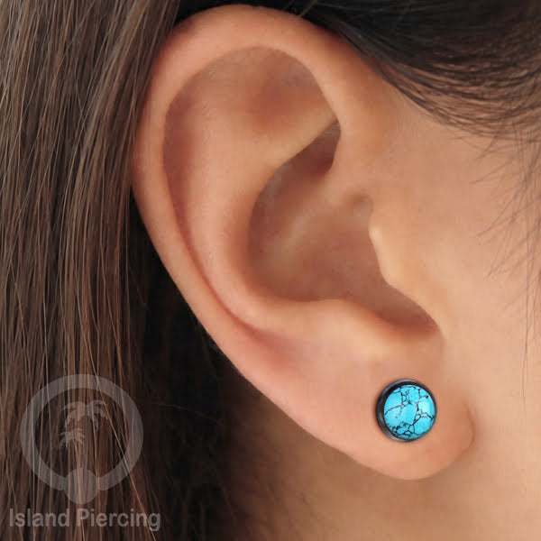 Fake Plug Piercing, Anting Tindik Plug bahan Kayu pakai sistem mur dengan batu asli ukuran 8mm