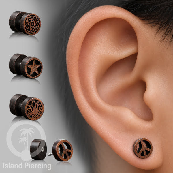 Fake Plug Piercing, Anting Tindik Plug ukiran Kayu pakai sistem mur model istimewa dan unik