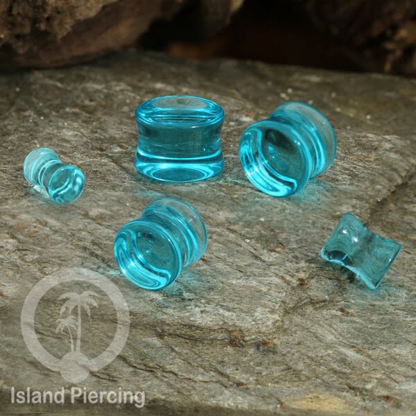 Anting Plug dari piercing  buat dari kaca Pyrex. Tindik plug warna transparan pink dan aqua