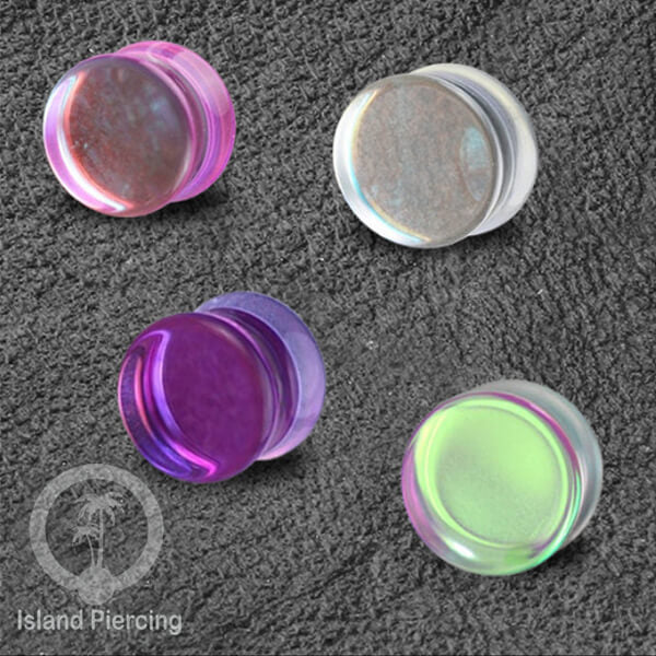 Plug kaca tindik piercing yang transparant. Glass Earplug with mix color variations