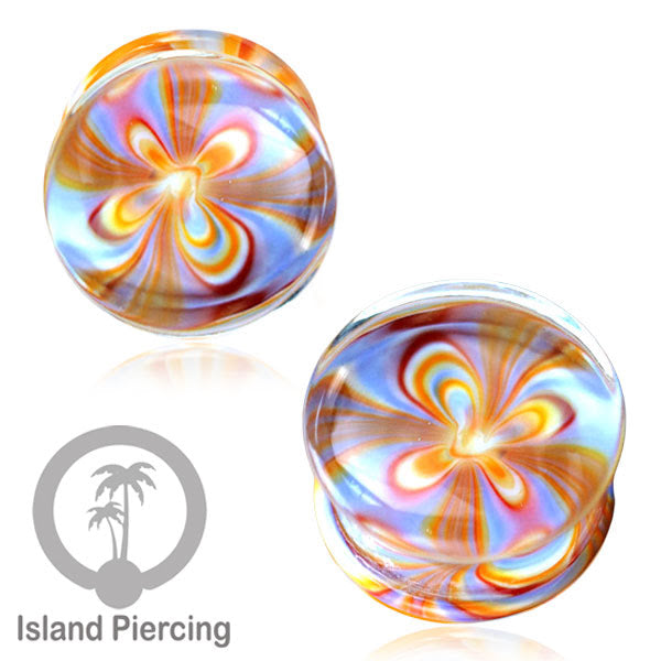 Plug kaca Piercing dengan motif sangat menarik. Tindik earplug kaca yang kualitas tinggi