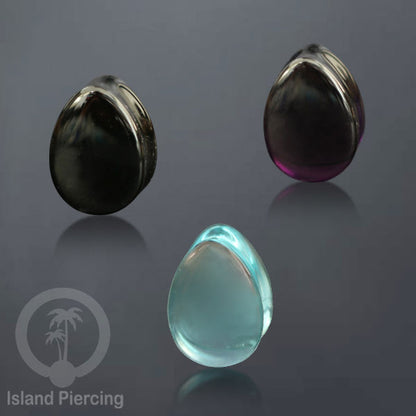 Anting Plug dari Piercing  buat dari Kaca Pyrex. Tindik Plug bentuk tetes tiga pilihan warna