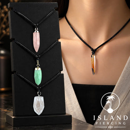 Kalung Batu bentuk peluru Stone Necklaces Kristal Green Jade Agate Rose Quartz