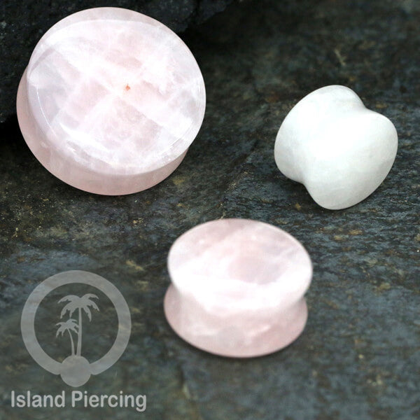 Genuine stone ear plugs tindik Piercing large Gauge, Cat Eye warna biru, Opalite dan Rose quartz