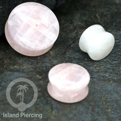 Genuine stone ear plugs tindik Piercing large Gauge, Cat Eye warna biru, Opalite dan Rose quartz