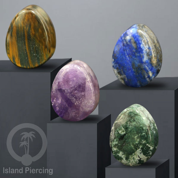 Stone Ear Plugs Tindik Plug Batu Asli, Bentuk Tetes pilihan batu Amethyst, Tiger Eye, Lapis, Moss Agate