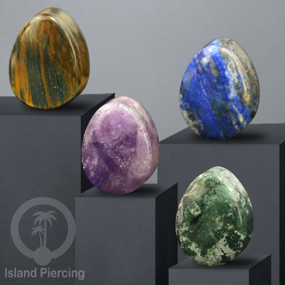 Stone Ear Plugs Tindik Plug Batu Asli, Bentuk Tetes pilihan batu Amethyst, Tiger Eye, Lapis, Moss Agate