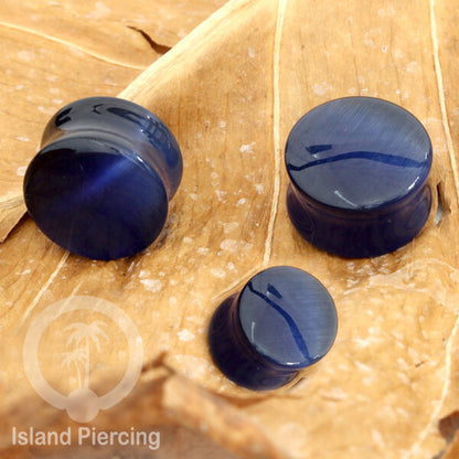 Genuine stone ear plugs tindik Piercing large Gauge, Cat Eye warna biru, Opalite dan Rose quartz