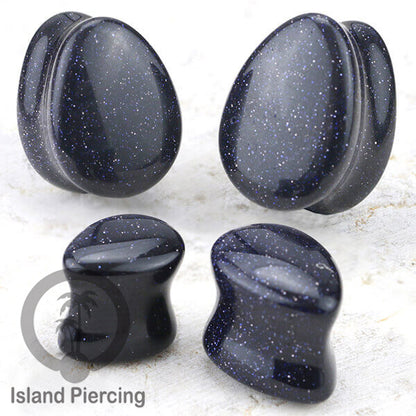 Genuine stone ear plugs untuk tinidik Piercing large Gauge, Sand stone Biru tua dan Hijau tua