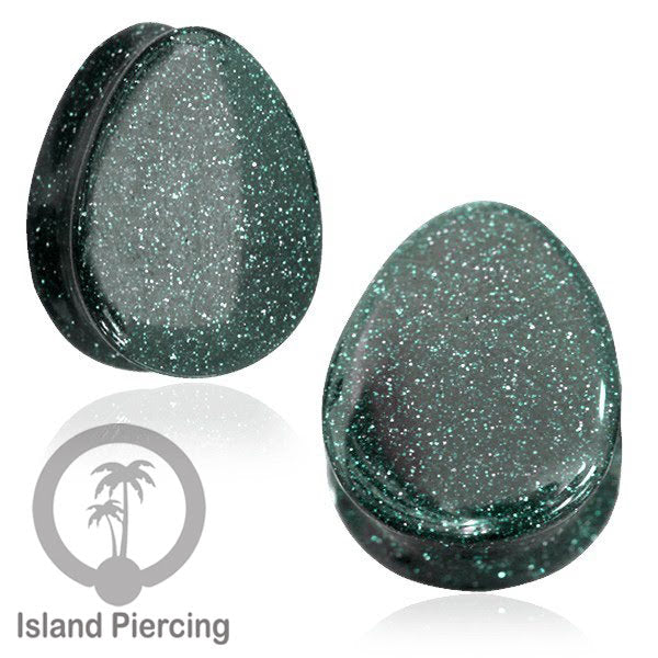 Genuine stone ear plugs untuk tinidik Piercing large Gauge, Sand stone Biru tua dan Hijau tua