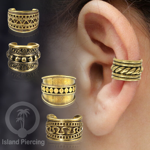 Brass Ear-cuffs anting perhiasan kuningan penjepit telinga selera Tribal Piercing.