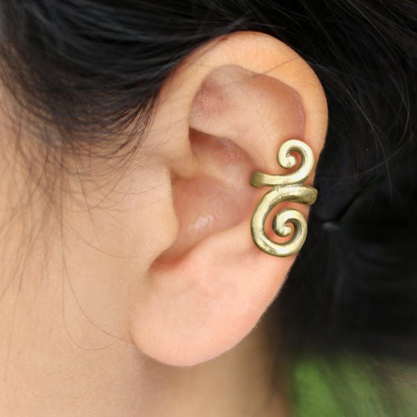 Brass Ear-cuffs anting perhiasan kuningan penjepit telinga banyak variasi unik.