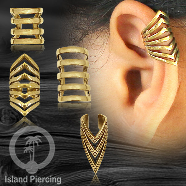 Brass Ear-cuffs anting perhiasan kuningan penjepit telinga ukuran besar dan istimewa.