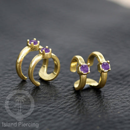 Brass Ear-cuffs , anting perhiasan kuningan jepitan telinga banyak variasi unik, dengan batu asli dapat dipakai tanpa lubang.