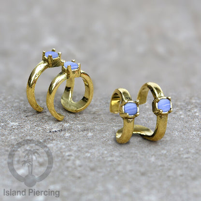 Brass Ear-cuffs , anting perhiasan kuningan jepitan telinga banyak variasi unik, dengan batu asli dapat dipakai tanpa lubang.