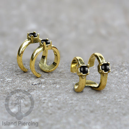 Brass Ear-cuffs , anting perhiasan kuningan jepitan telinga banyak variasi unik, dengan batu asli dapat dipakai tanpa lubang.