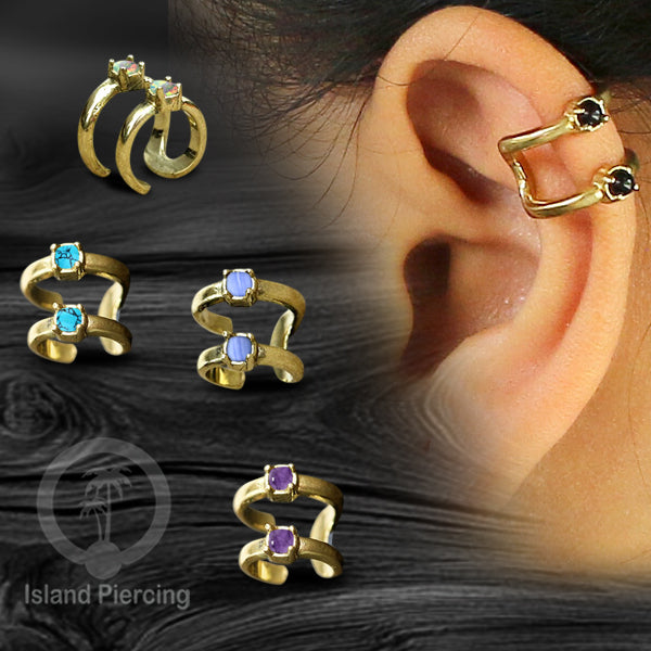 Brass Ear-cuffs , anting perhiasan kuningan jepitan telinga banyak variasi unik, dengan batu asli dapat dipakai tanpa lubang.