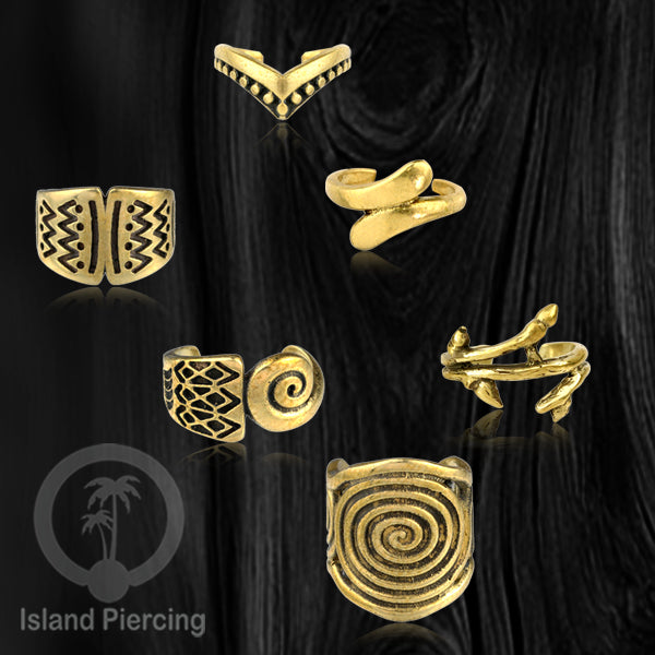 Brass Ear-cuffs anting perhiasan kuningan penjepit telinga motif Ethnic Piercing.