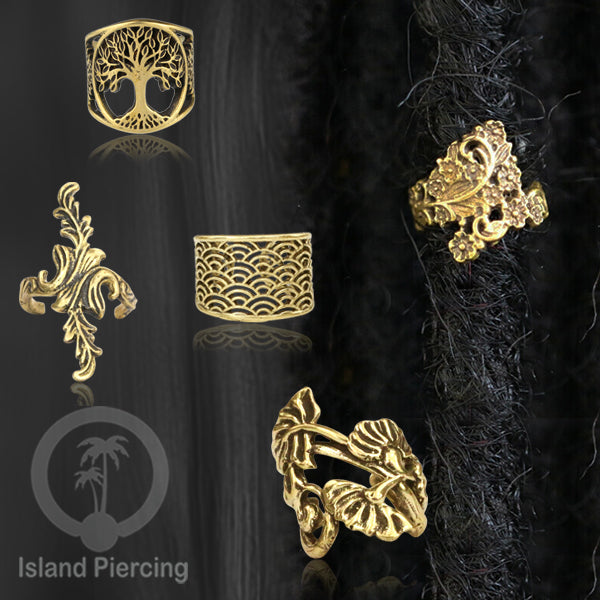 Brass Ear-cuffs anting perhiasan kuningan penjepit telinga variasi bungan dan daun.