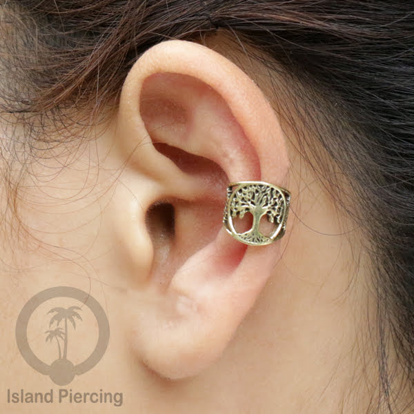 Brass Ear-cuffs anting perhiasan kuningan penjepit telinga variasi bungan dan daun.