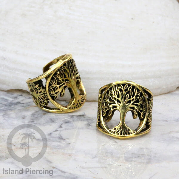 Brass Ear-cuffs anting perhiasan kuningan penjepit telinga variasi bungan dan daun.