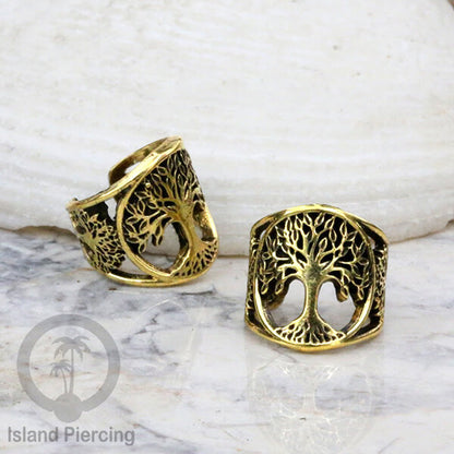 Brass Ear-cuffs anting perhiasan kuningan penjepit telinga variasi bungan dan daun.