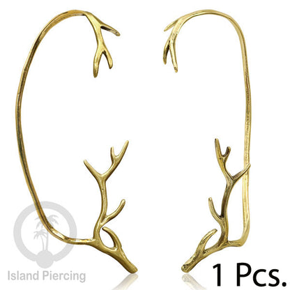 Full Brass Ear-cuffs , Anting Perhiasan Kuningan jepitan penuh telinga, Tanduk Rusa dan Ular