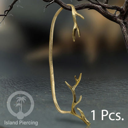 Full Brass Ear-cuffs , Anting Perhiasan Kuningan jepitan penuh telinga, Tanduk Rusa dan Ular