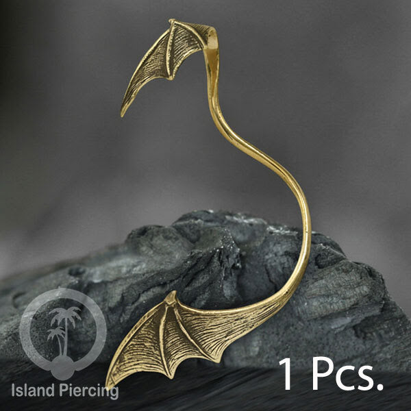 Full Brass Ear-cuffs , Anting Perhiasan Kuningan jepitan penuh telinga, Kodok dan Sayap Naga