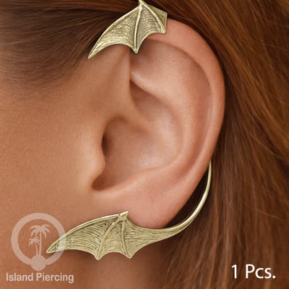 Full Brass Ear-cuffs , Anting Perhiasan Kuningan jepitan penuh telinga, Kodok dan Sayap Naga