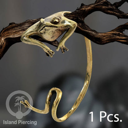 Full Brass Ear-cuffs , Anting Perhiasan Kuningan jepitan penuh telinga, Kodok dan Sayap Naga