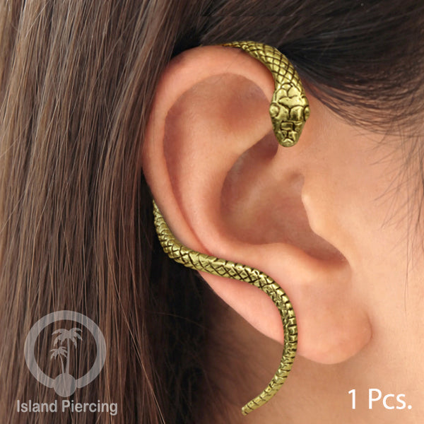 Full Brass Ear-cuffs , Anting Perhiasan Kuningan jepitan penuh telinga, Tanduk Rusa dan Ular
