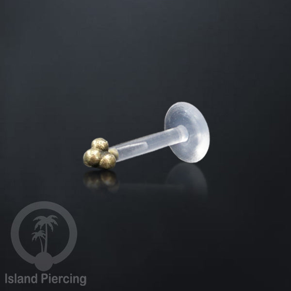 Labret bioplastik dengan bagian depan kuningan Tindik piercing Stainless tragus, daith, helix, Push system