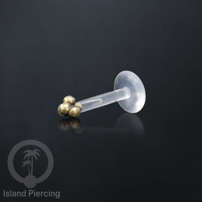 Labret bioplastik dengan bagian depan kuningan Tindik piercing Stainless tragus, daith, helix, Push system