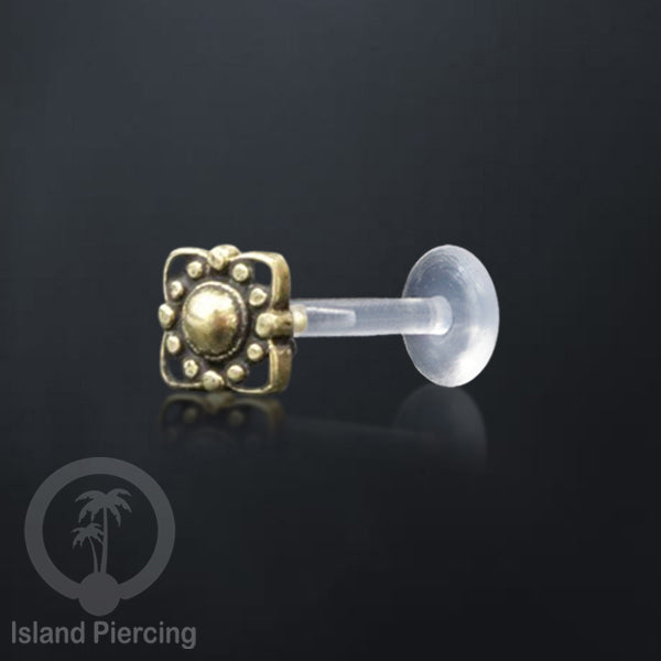 Labret bioplastik dengan bagian depan kuningan Tindik piercing Stainless tragus, daith, helix, Push system