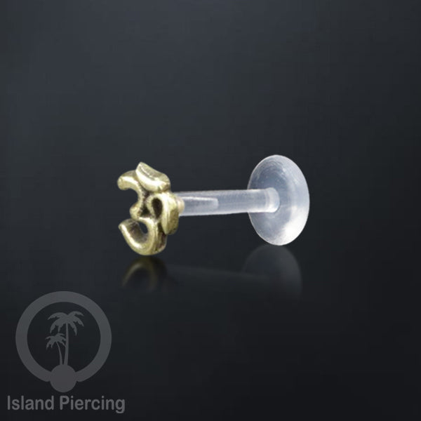 Labret bioplastik dengan bagian depan kuningan Tindik piercing Stainless tragus, daith, helix, Push system