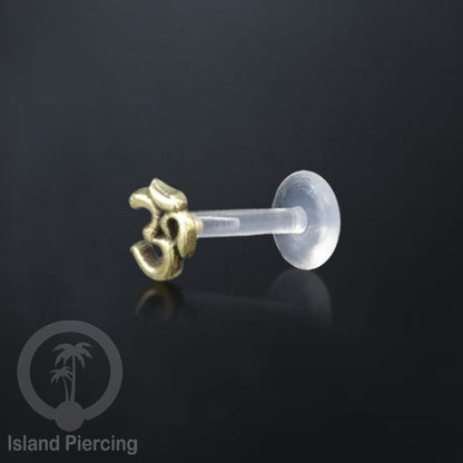 Labret bioplastik dengan bagian depan kuningan Tindik piercing Stainless tragus, daith, helix, Push system