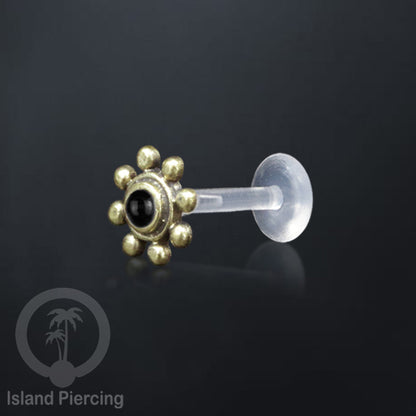 Tindik Labret Push sistem bioplastik kuningan dengan batu cantik, Brass Body Piercing Jewelry