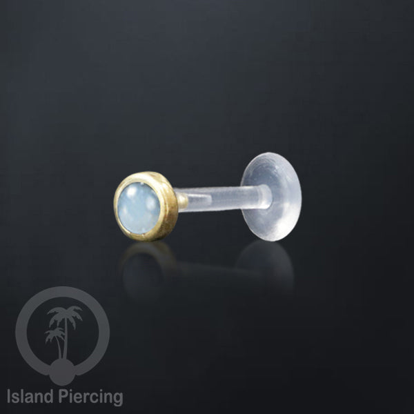 Labret Piercing bioplastik kuningan dengan batu kecil 2mm, Anting Tindik Push cocok Bibir atau Telinga