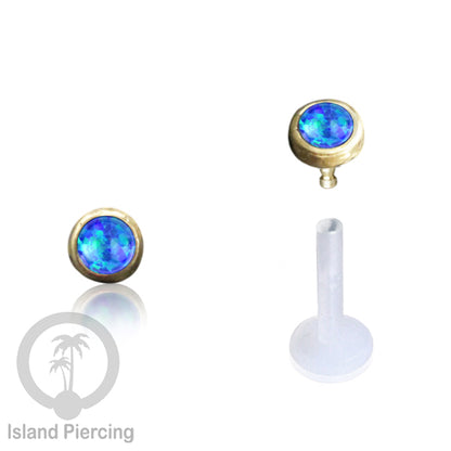 Labret Piercing bioplastik kuningan dengan batu kecil 2mm, Anting Tindik Push cocok Bibir atau Telinga